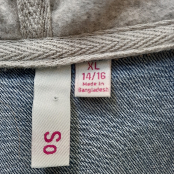 SO Girls Denim/Hoodie Jacket. Blue/Gray. Size XL (14/16) - Picture 4 of 7
